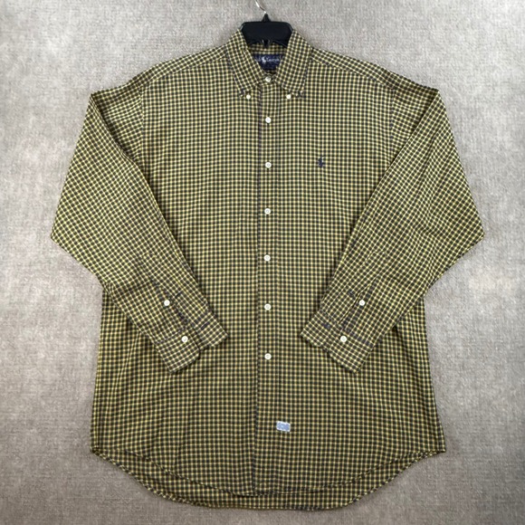 Polo Ralph Lauren Other - Polo Ralph Lauren Mens Plaid Button Down Shirt Yellow Navy Blue Cotton Size M